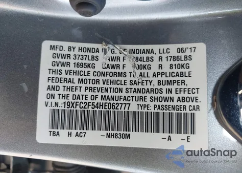 2017 Honda Civic Lx из США, поврежденный, VIN 19XFC2F54HE062777